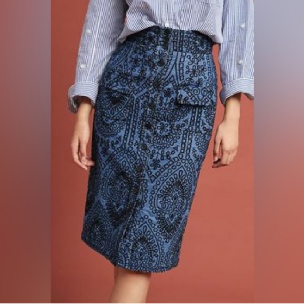 NWT Tracy Reese x Anthropologie embroidered denim skirt size 6